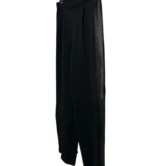 Wide-Leg Black Knit Pants Gray Stripe Accents Comfort Fit Stylish Design Sporty - Picture 3 of 7